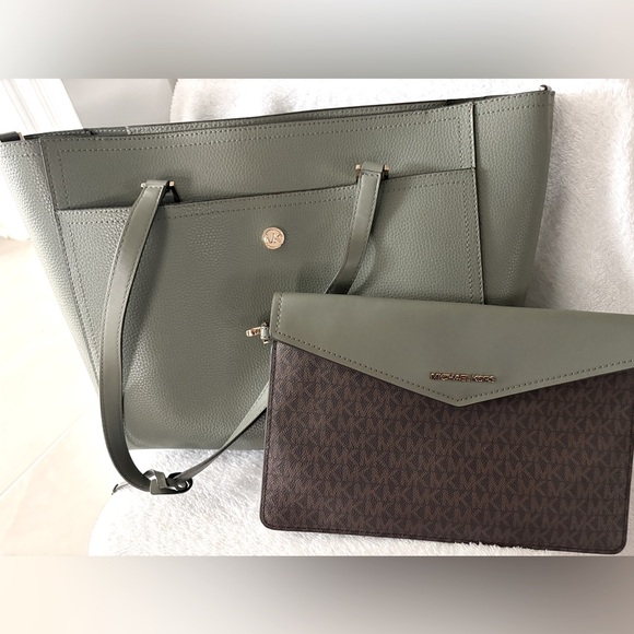 Michael Kors Handbags - Michael Kors Sage Green and Brown Tote Set